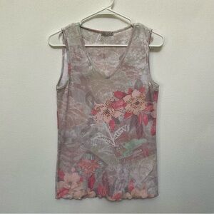 Xcit U.S.A. Light Pink Studded Floral Graphic Tank Top Size Med Spring Summer